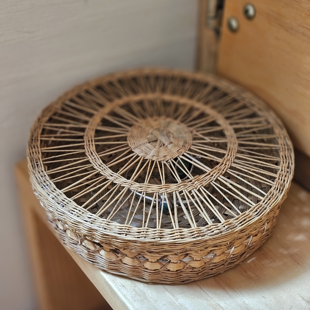 Woven Rattan Basket With Lid, Small Bohemian Basket, Jewelry/ Kitchen Storage